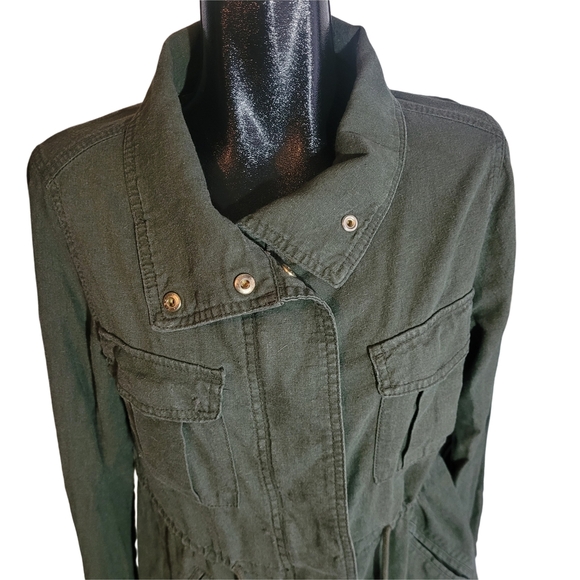 Old Navy Olive Green Linen Blend Utility Jacket M - Picture 4 of 9